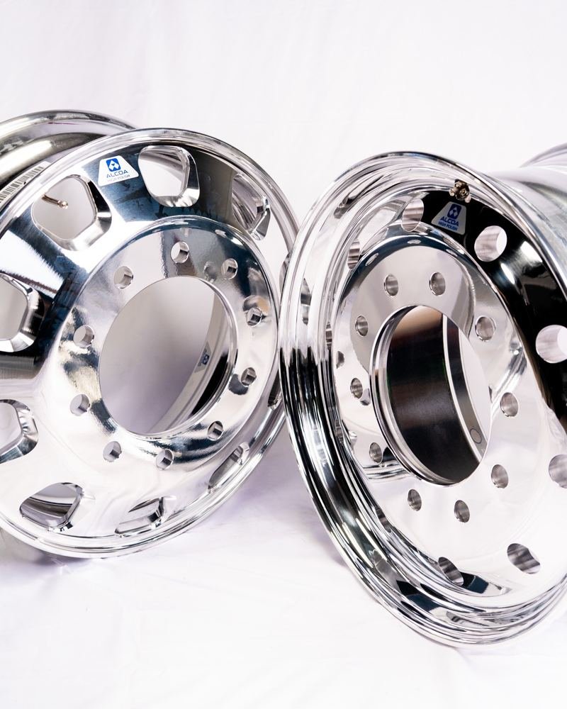 Polished aluminum truck wheels